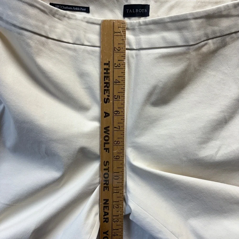 Talbots Chatham Ankle Pant Womens 12P Cream Excellent Side Zip Cotton Blend